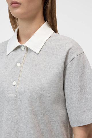 Cropped Rugby Shirt in Light Grey Melange