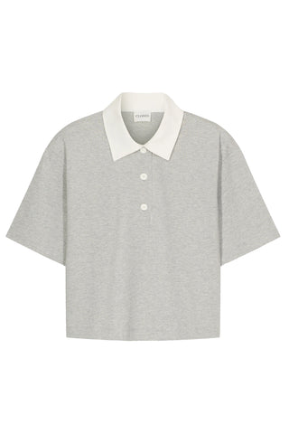 Cropped Rugby Shirt in Light Grey Melange