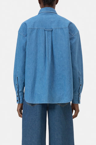 Cropped Front Oversized Shirt in Mid Blue
