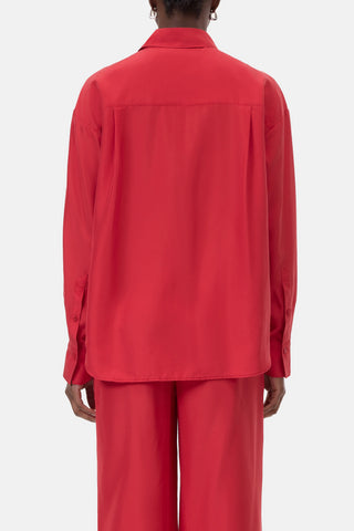 Oversized Silk Shirt in Rose Red