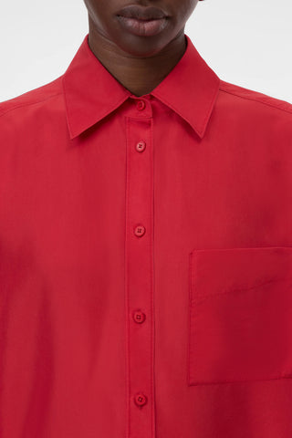 Oversized Silk Shirt in Rose Red