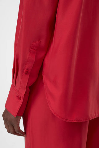 Oversized Silk Shirt in Rose Red