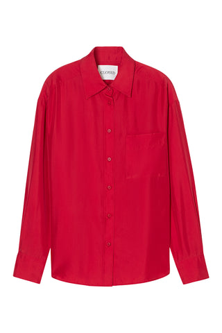 Oversized Silk Shirt in Rose Red