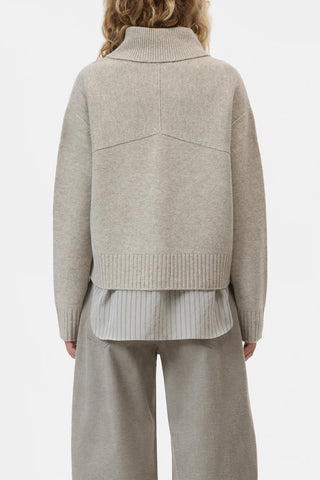 Roll Neck Cardigan in Silt Grey