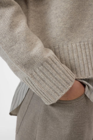 Roll Neck Cardigan in Silt Grey