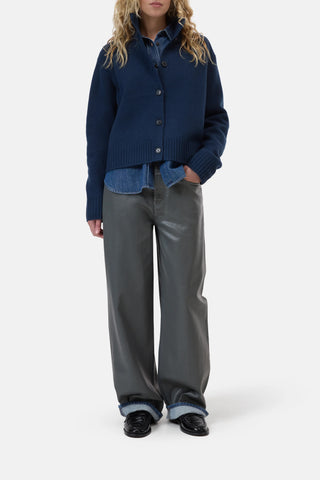 Roll Neck Cardigan in Dark Night