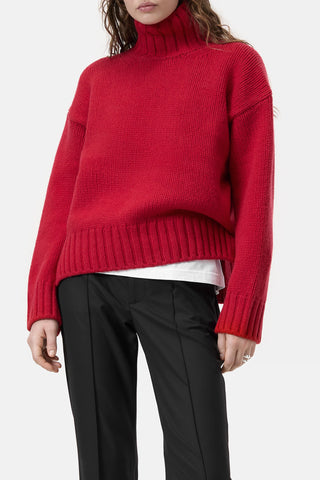 Roll Neck Long Sleeve Sweater in Chili Pepper