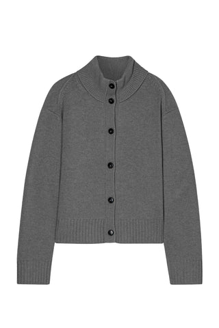 Roll Neck Cardigan in Dark Grey Melange