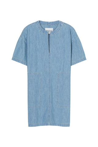 Short Sleeve Worker Dress in Light Blue
