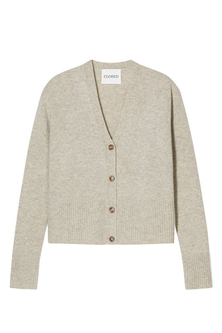 V-Neck Cardigan in Beige Melange