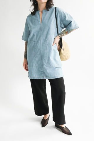 Short Sleeve Worker Dress in Light Blue