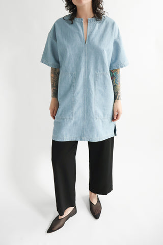 Short Sleeve Worker Dress in Light Blue