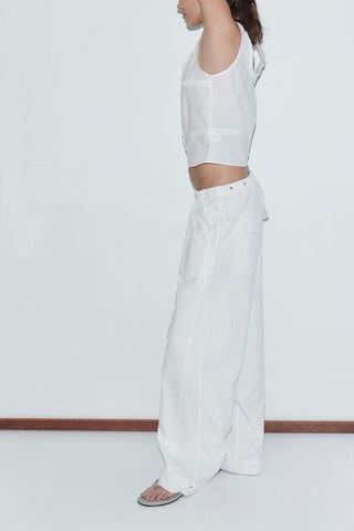 Snap Tab Pant in White