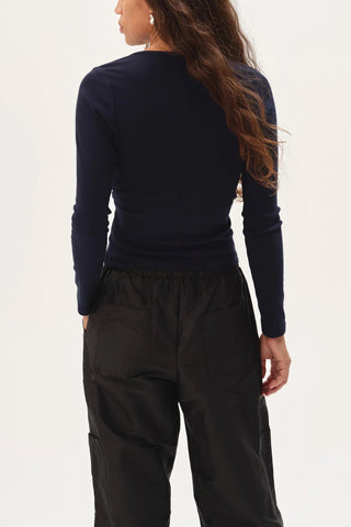 Baby Rib Criss Cross Long Sleeve in Navy