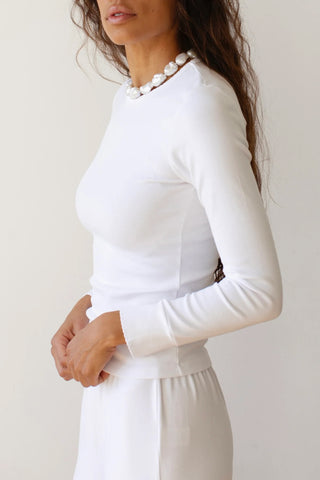Baby Rib Scallop Long Sleeve in Powder