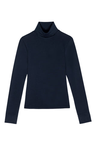 Baby Rib Turtleneck in Navy