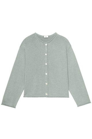 Cotton Knit Roll Cardigan in Sage