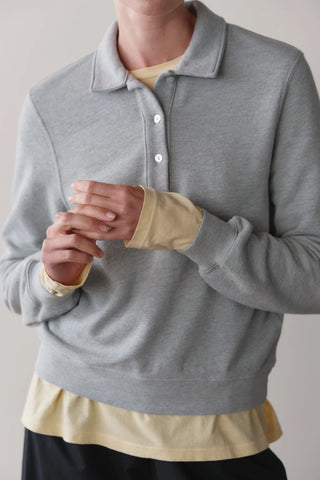 Eco-Terry Polo Sweatshirt in Heather Grey