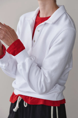 Eco-Terry Polo Sweatshirt in Powder