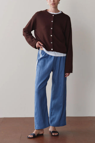 Linen Stripe Crop Racer Pant in Lapis