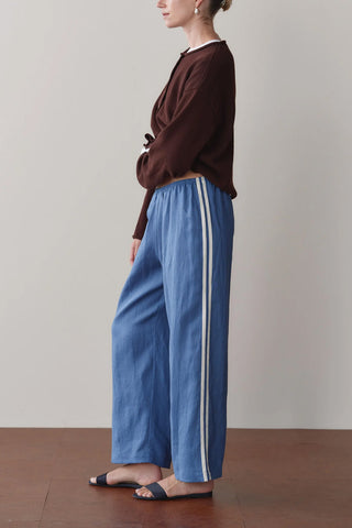 Linen Stripe Crop Racer Pant in Lapis