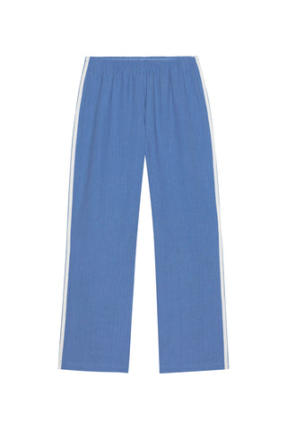 Linen Stripe Crop Racer Pant in Lapis