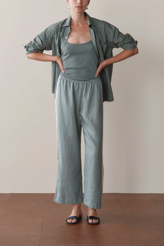 Linen Stripe Crop Racer Pant in Sage