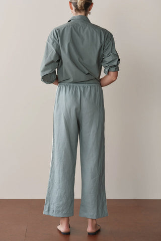 Linen Stripe Crop Racer Pant in Sage