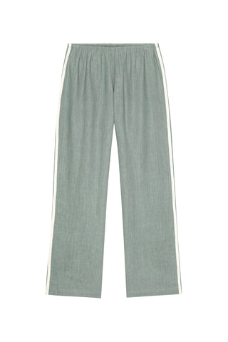 Linen Stripe Crop Racer Pant in Sage