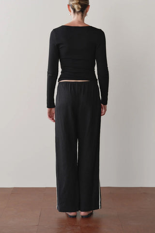 Linen Stripe Crop Racer Pant in Jet