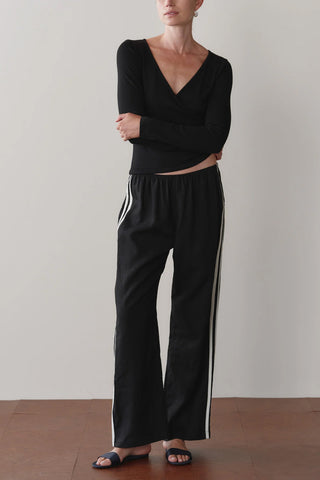 Linen Stripe Crop Racer Pant in Jet