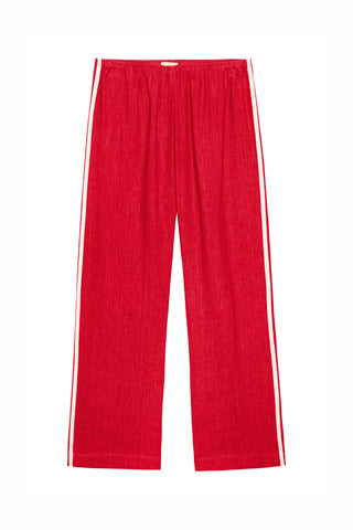 Linen Stripe Crop Racer Pant in Bell Pepper