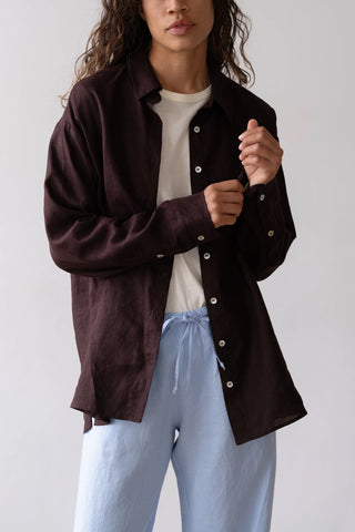 Linen Relaxed Shirt in Espresso