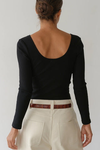 Rib Scoop Long Sleeve in Jet