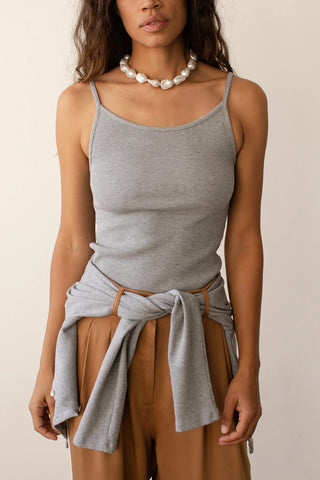 Rib Spaghetti Tank in Heather Grey