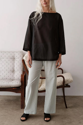 Silk Cotton Sheer Boatneck in Jet