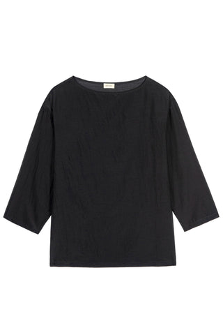 Silk Cotton Sheer Boatneck in Jet