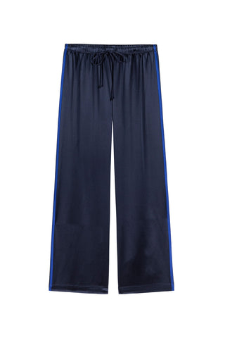 Silk Stripe Crop Pant in Navy