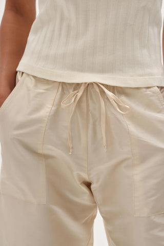 Taffeta Drawstring Cargo Pant in Creme