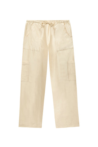 Taffeta Drawstring Cargo Pant in Creme