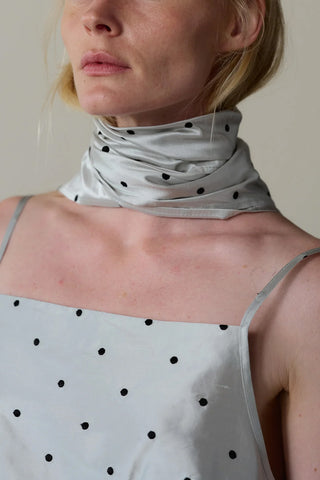 Taffeta Headscarf in Silver/Jet Polkadot