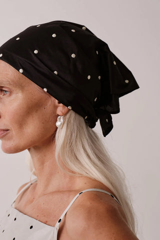 Taffeta Headscarf in Jet/Creme Polkadot