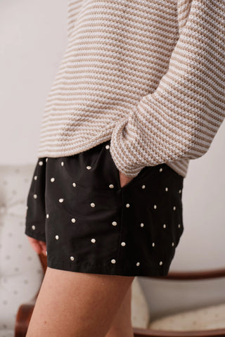 Taffeta Tap Short in Jet/Creme Polkadot