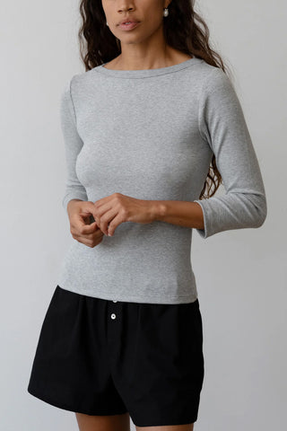 The Baby Rib Boat Neck in Heather Grey