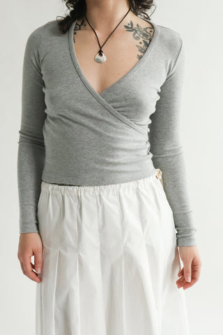 Baby Rib Criss Cross Long Sleeve in Heather Grey