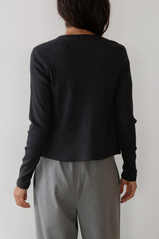 Rib Cardi in Charcoal Grey