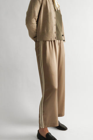 Silk Stripe Crop Pant in Shitake/Creme