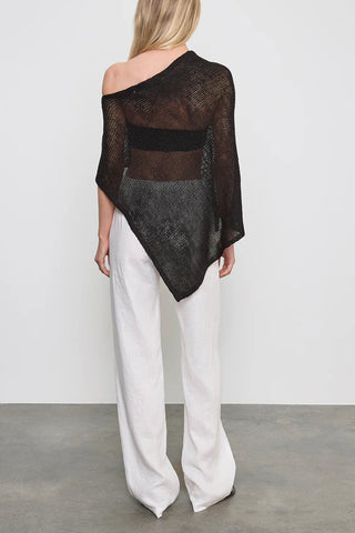 Linen Open Knit Poncho in Black