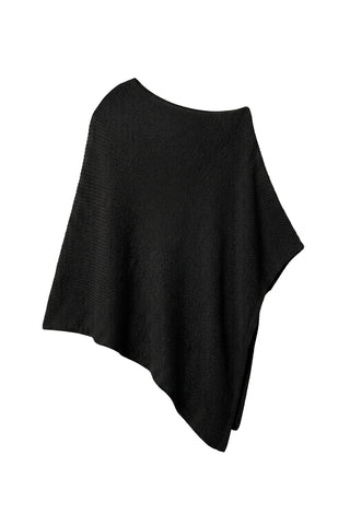 Linen Open Knit Poncho in Black