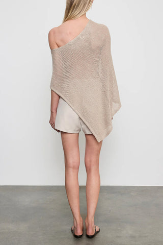 Linen Open Knit Poncho in Oatmeal